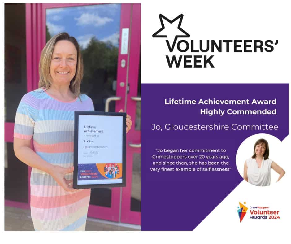Jo Kline Crimestoppers Highly Commended Lifetime Achievement Award 2024