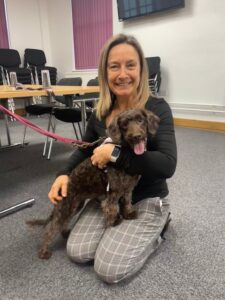 Jo Kline with Polly the rescue dog Teckels