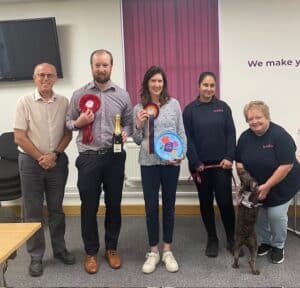 Judges with Andy sweet winner and Fiona Hughes runner-up for the Teckels Bake-off 2025 | Randall & Payne